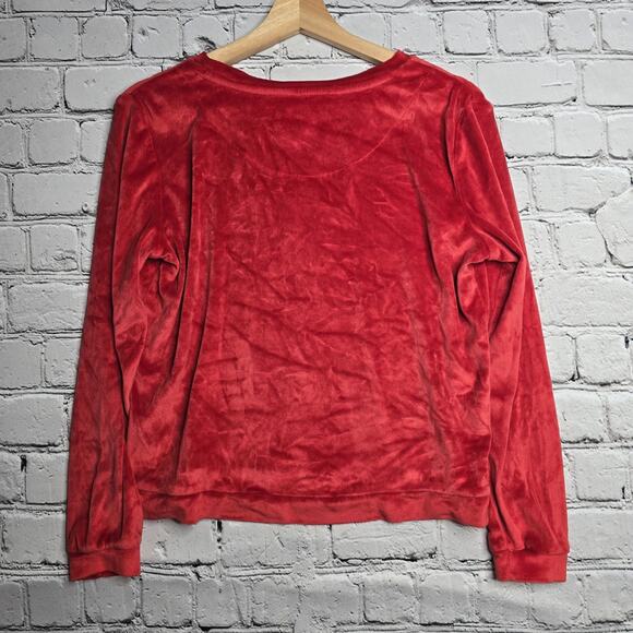 Juicy Couture Sleepwear Red Fuzzy Soft Long Sleeve Rhinestone Top Size Small - Picture 6 of 9